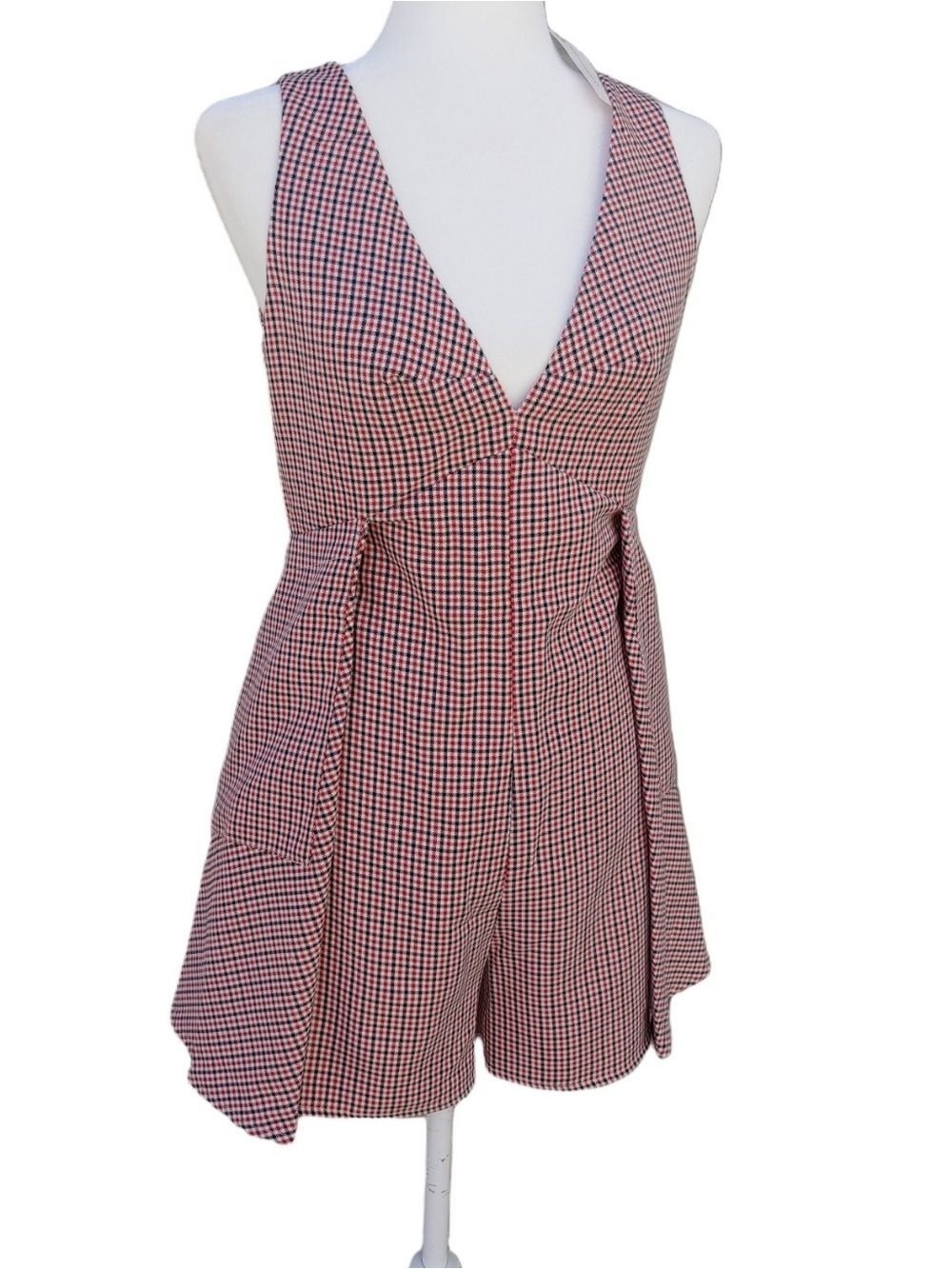 Mare Mare x Anthropologie Red Black Houndstooth Check Romper Women's XS New NWT